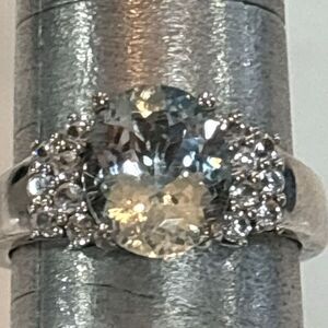 925 Sterling Silver & Light blue topaz & CZ ring Sz 9 vacation wedding Kit Heath